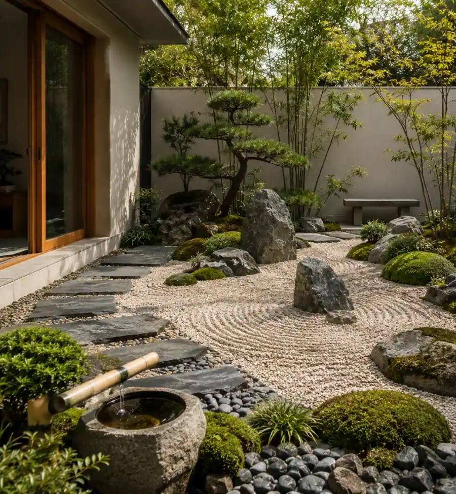 style japonais dans un jardin sec