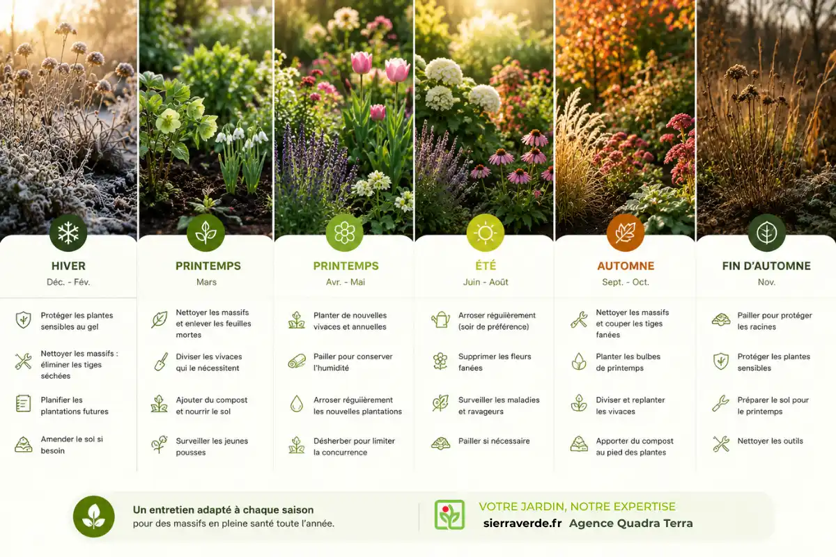 Comment entretenir ses massifs de fleurs : guide saison par saison