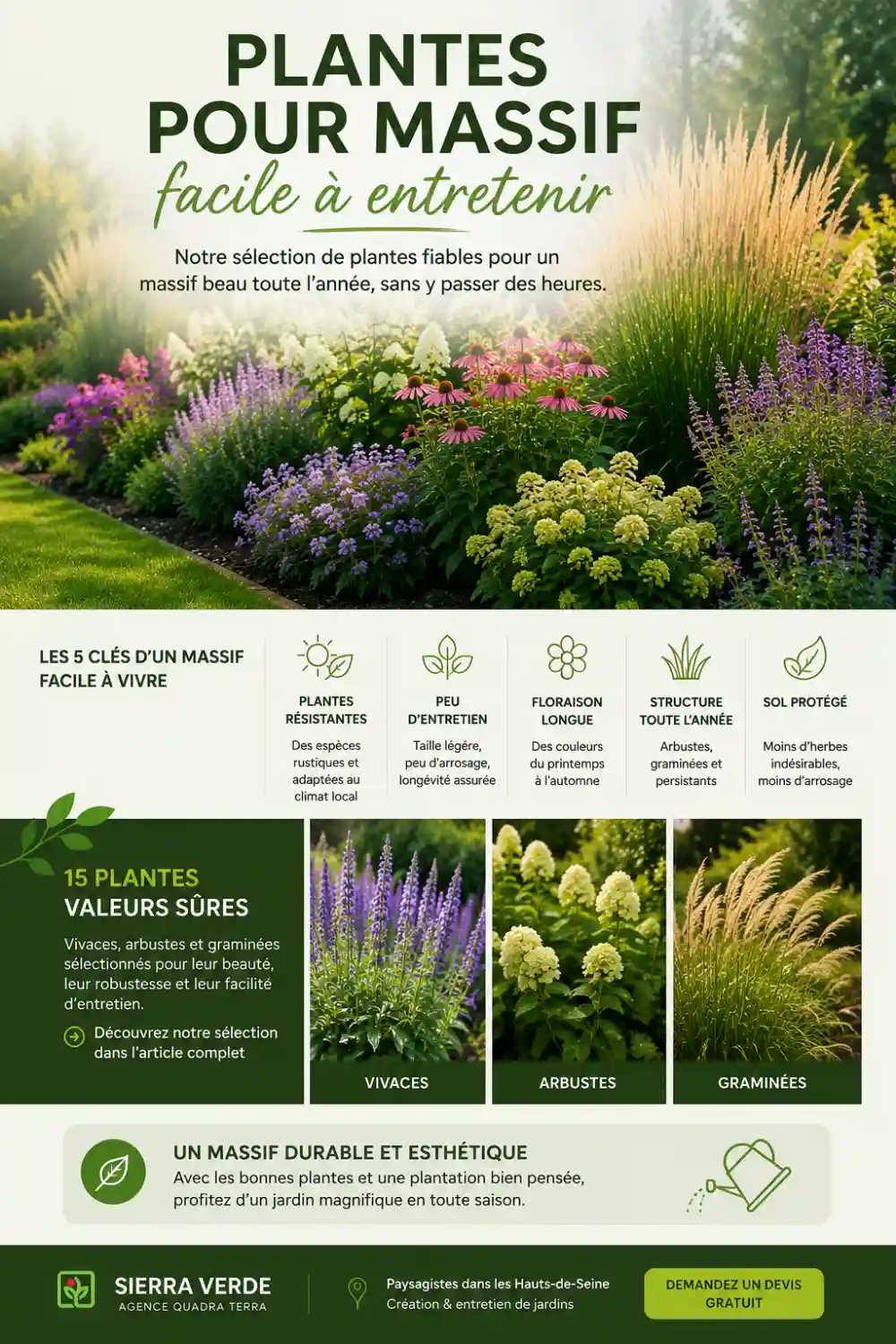 Guide plantes pour créer un massif facile à entretenir