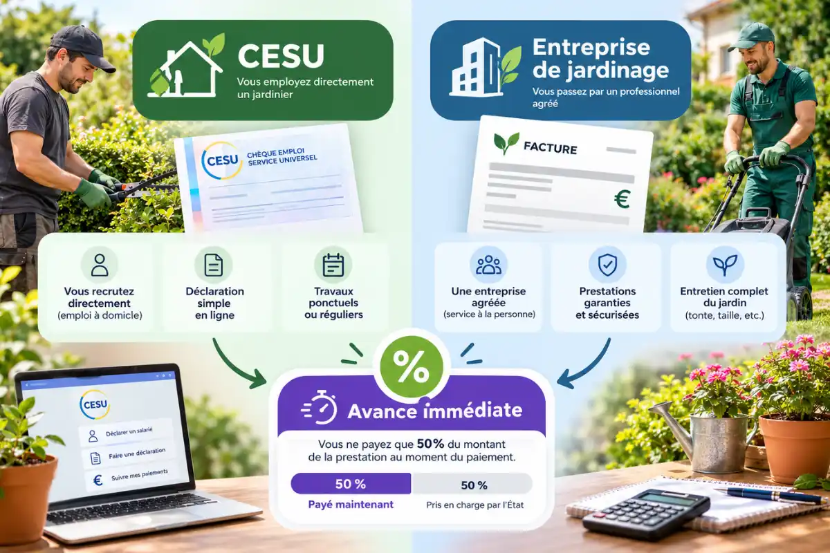 CESU ou entreprise : deux façons de payer un jardinier avec l'avance immédiate