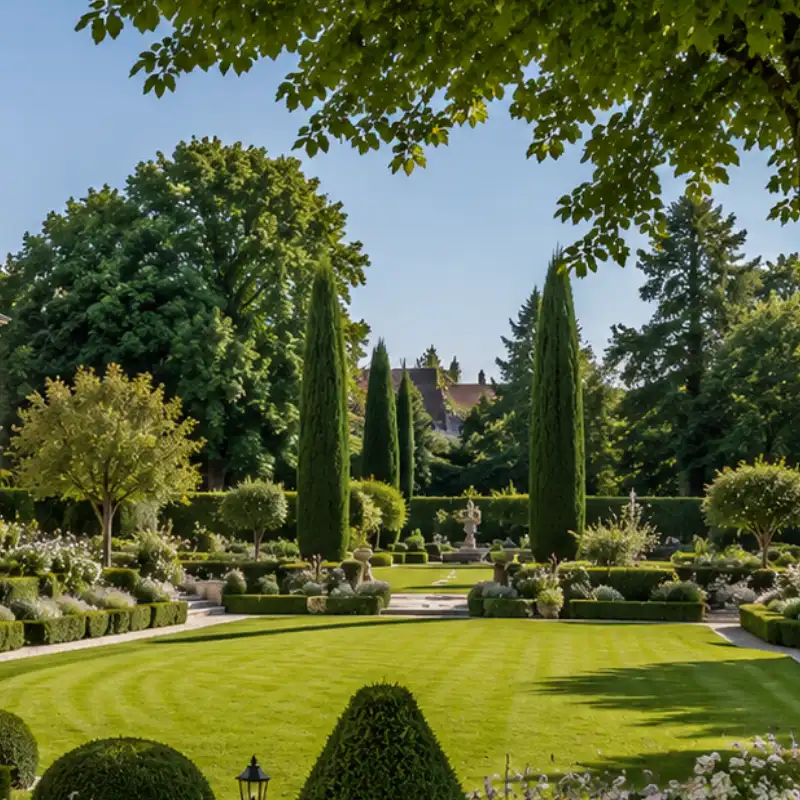 Grande pelouse arborée entretenue par un jardinier